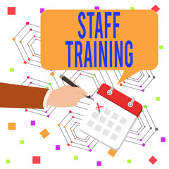 Conceptual hand writing showing Staff Training. Concept meaning program that helps employees learn specific knowledge Formal Suit Crosses Off One Day Calendar Red Ink Ballpoint Pen