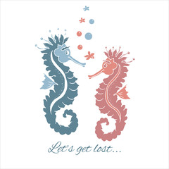 Seahorses clipart on white background, vector illustration