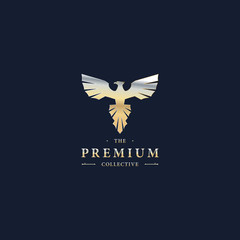 Phoenix bird gold luxury concept. Design element for logo, icon, brand. Vector illustration