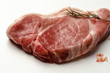 Fresh pork with ingredients for cooking. Steak preperaton Raw Pork