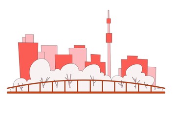 Obraz premium Minimalistic cityscape on a white background. Park and silhouettes of tall houses.Vector.