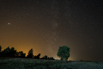 Night landscape near Gabriel and Galan. Extremadura. Spain.