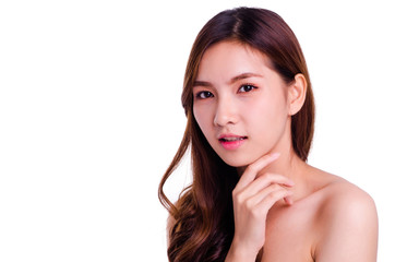 Fototapeta premium closeup young woman face with clean skin isolated on white background.