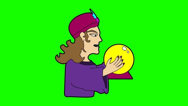fortune teller animation green screen. 2D flat simple motion