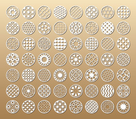 56 Laser cut vector templates. Cutout circle silhouette with ornament. The set is suitable for engraving, laser cutting wood, metal, stencil manufacturing.