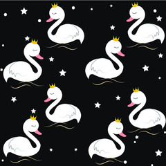 Cute, Swan, Cartoon, Vector Illustration