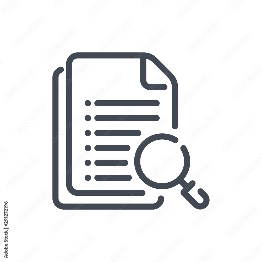 Poster document and file search line icon. docs with magnifier vector outline sign.