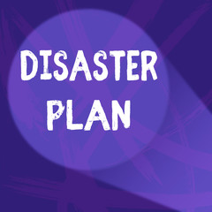 Handwriting text Disaster Plan. Conceptual photo Respond to Emergency Preparedness Survival and First Aid Kit Abstract Violet Monochrome of Disarray Smudge and Splash of Paint Pattern