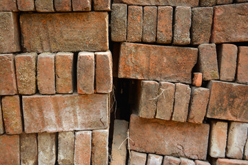 A pile of brick inventory, not yet used for construction.