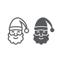 Santa Claus line and glyph icon, christmas and new year, character face sign, vector graphics, a linear pattern on a white background.