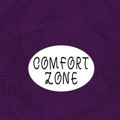 Text sign showing Comfort Zone. Business photo showcasing A situation where one feels safe or at ease have Control Set of Lines in Curvy Flowing Motion in Monochrome Violet Abstract Pattern