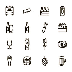 Brewery Sign Black Thin Line Icon Set. Vector