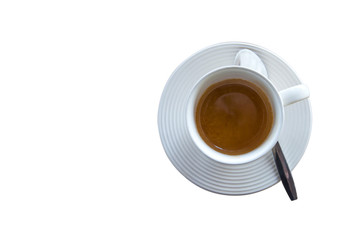 Coffee brake set,white cup of hot coffee espresso on white background
