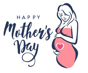 Obraz na płótnie Canvas happy mothers day greeting card template, stylized symbol of mom and baby, Pregnancy Logo Design Template Inspiration