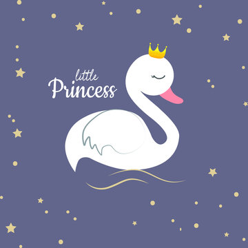 Cute, Swan, Cartoon, Vector Illustration
