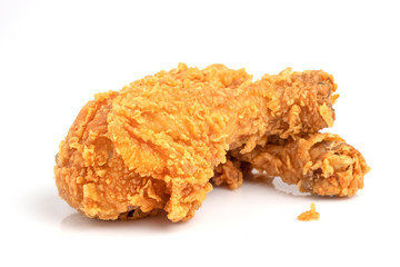 Crispy fried chicken leg isolated on white background