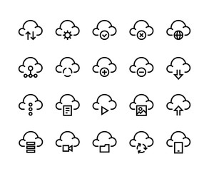 Cloud computing line icons. Internet service platform, network server and cloud data transfer access and synchronization. Vector image set network computation symbols