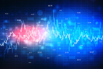 Creative glowing blue Forex chart wallpaper with grid. Invest and finance concept, Stock market chart. Business graph background, Financial Background