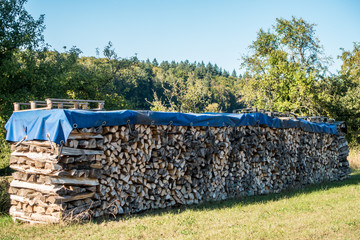 Brennholz aufgestapelt zum trocknen für die Heizperiode © focus finder