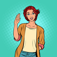 young woman gesture Hello