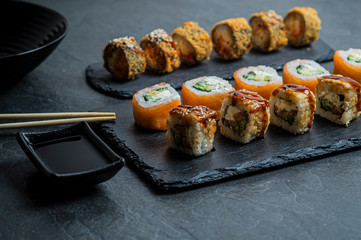 Sushi set, Japanese food, roll, Fresh and delicious sushi