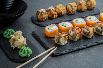 Sushi set, Japanese food, roll, Fresh and delicious sushi