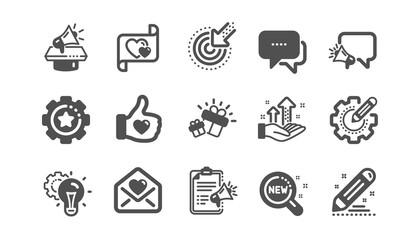 Brand social project icons. Business strategy, Megaphone and Representative. Influence campaign, social media marketing, brand ambassador icons. Classic set. Quality set. Vector