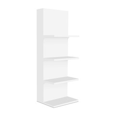 Blank display stand with shelves mockup - side view. Vector illustration