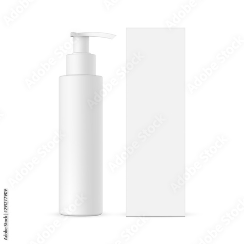 Download Paper Packaging Box And Cosmetic Bottle With Press Pump Mockup Vector Illustration Wall Mural Evz