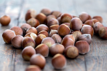 hazelnut on wooden background