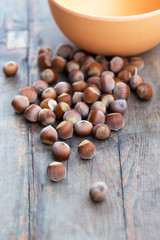 hazelnut on wooden background