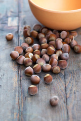 hazelnut on wooden background