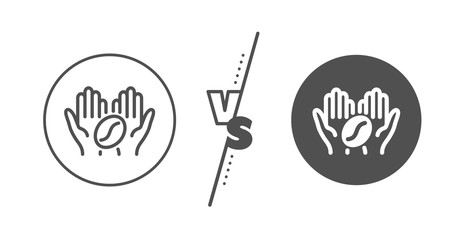 Hold roasted bean sign. Versus concept. Coffee line icon. Love caffeine symbol. Line vs classic coffee icon. Vector