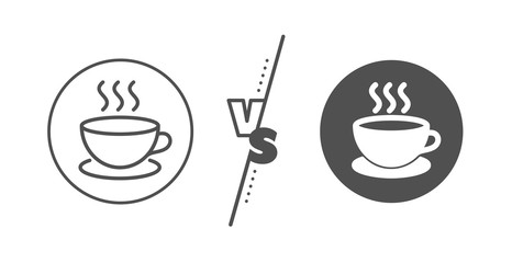 Hot cup sign. Versus concept. Coffee drink line icon. Fresh beverage symbol. Line vs classic cappuccino icon. Vector