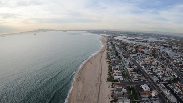 Huntington Beach California Aerial View Flying Above Coastline