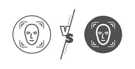 Head recognition sign. Versus concept. Face detection line icon. Identification symbol. Line vs classic face detection icon. Vector
