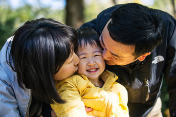 Japanese family in a park