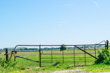 Fototapeta na wymiar Iron gate in dutch polder landscape