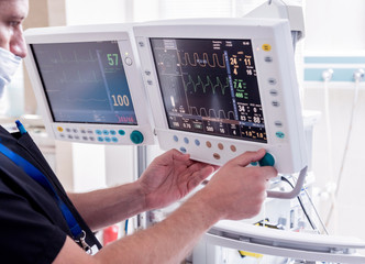 Modern equipment in operating room. Medical devices for neurosurgery.