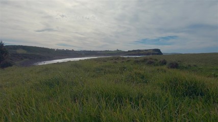 Lennox Head Grass Cliffs & Headland Landscape Australia New South Wales. Ocean Views & Beach Horizon In Sunny Blue Cloudy Sky Over Coast & Coastline Sea. Popular Seaside Family Holiday Destination
