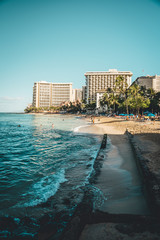 Stunning Waikiki Beach on a clear, sunny morning.