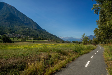 mountain panorama with blue lake in the last days of summer