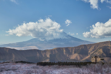 mountain at owakudani, sulfur quarry in Hakone, Japan