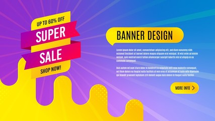 Super sale badge. Discount banner shape. Coupon tag icon. Abstract background design. Banner with offer badge. Vector