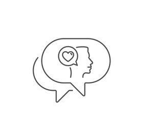 Love chat line icon. Chat bubble design. Heart symbol. Valentines day communication sign. Outline concept. Thin line romantic talk icon. Vector