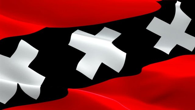 Amsterdam - Holland city symbol flag Closeup 1080p Full HD 1920X1080 footage video waving in wind. Famous 3d 3 cross flag waving. Sign of Amsterdam seamless loop animation. 3X flag HD resolution Backg