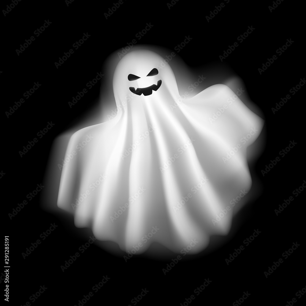 Sticker Realistic Detailed 3d Character Funny Ghost. Vector