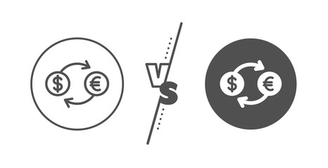 Banking currency sign. Versus concept. Money exchange line icon. Euro and Dollar Cash transfer symbol. Line vs classic currency exchange icon. Vector