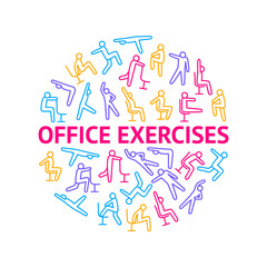 Sport Exercises for Office Thin Line Round Design Template Ad. Vector