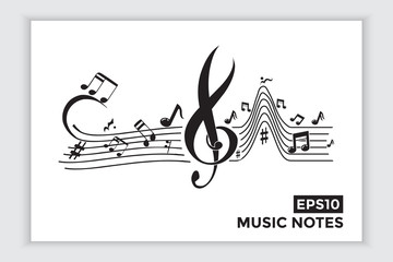 Music note icons, music scale, music element vector